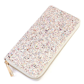White Glitter Zipper Wallet