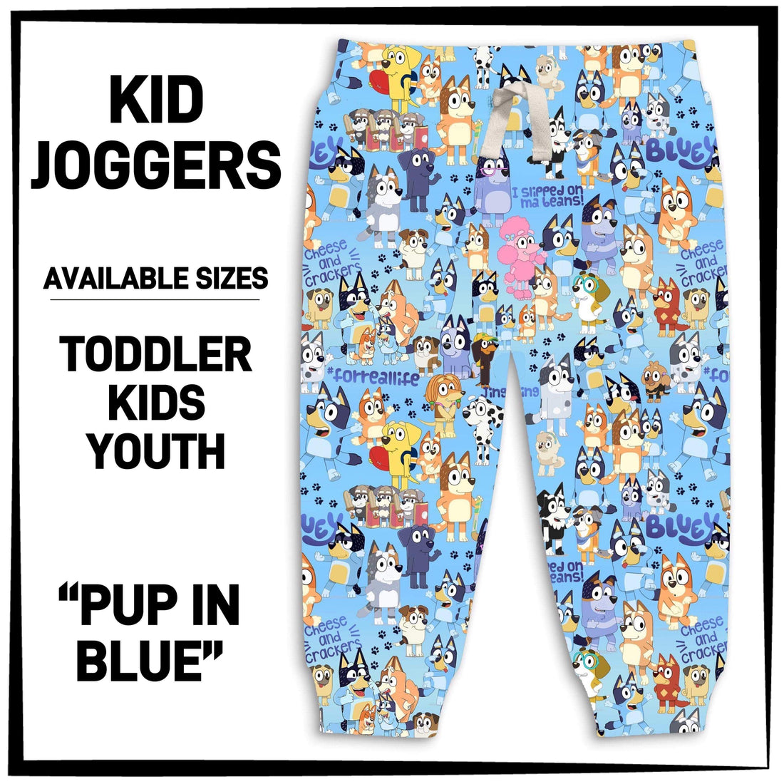 Pup in Blue Print Kids Joggers w/ Pockets