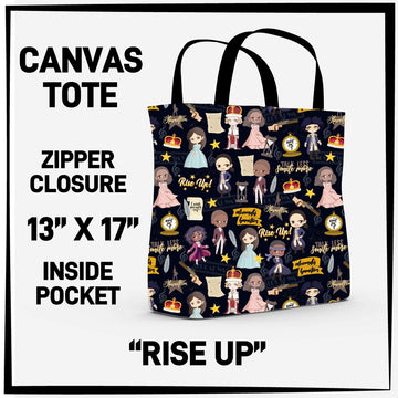 Rise Up Hamilton Print Canvas Zipper Tote