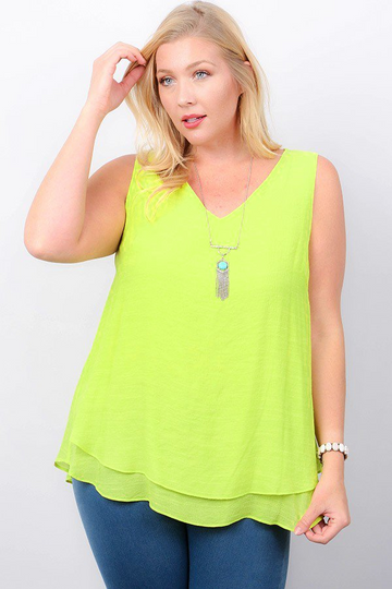 Layered V-Neck Top - LIME