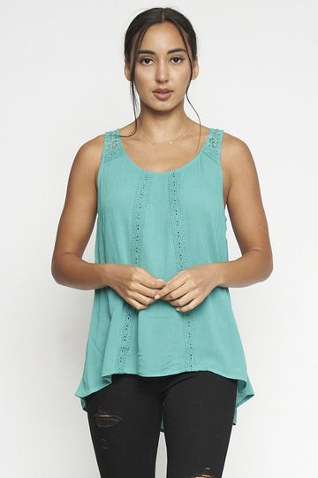 Aqua Embroidered Detail Tank