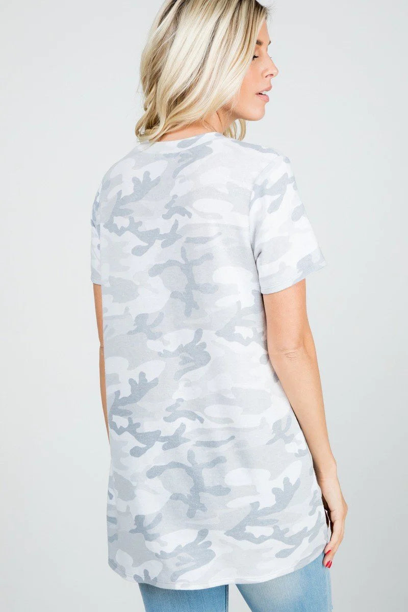 Gray Camo Soft Stretch Terry V-Neck Tee