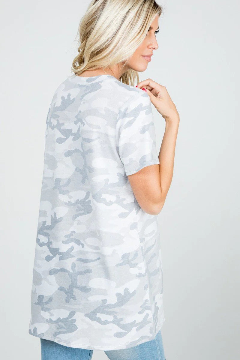 Gray Camo Soft Stretch Terry V-Neck Tee
