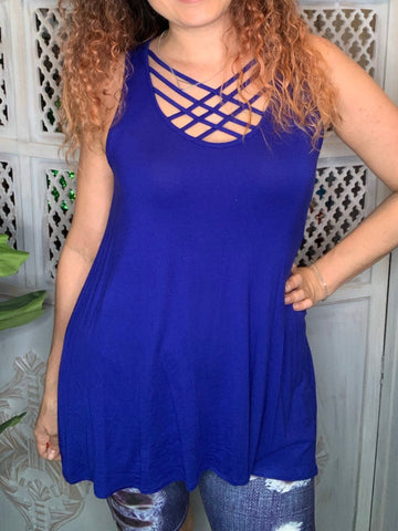 Solid Rayon Sleeveless Lattice Top