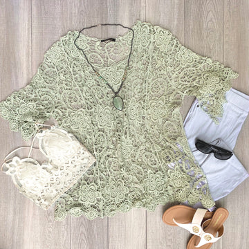 Dreamy Crochet Lace Sage Top