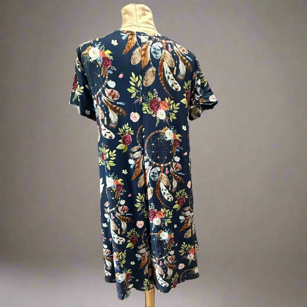 A-line Soft Stretchy Dress w/ Pockets - Mermaid, Rainbow Roses, Dream Catchers Rainbow Flowers / XXL A-line Soft Stretchy Dress w/ Pockets - Mermaid, Rainbow Roses, Dream Catchers Rainbow Flowers / XXL