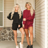 Oversized Cotton Terry Lounge Set – Long Sleeve Top & Drawstring Shorts