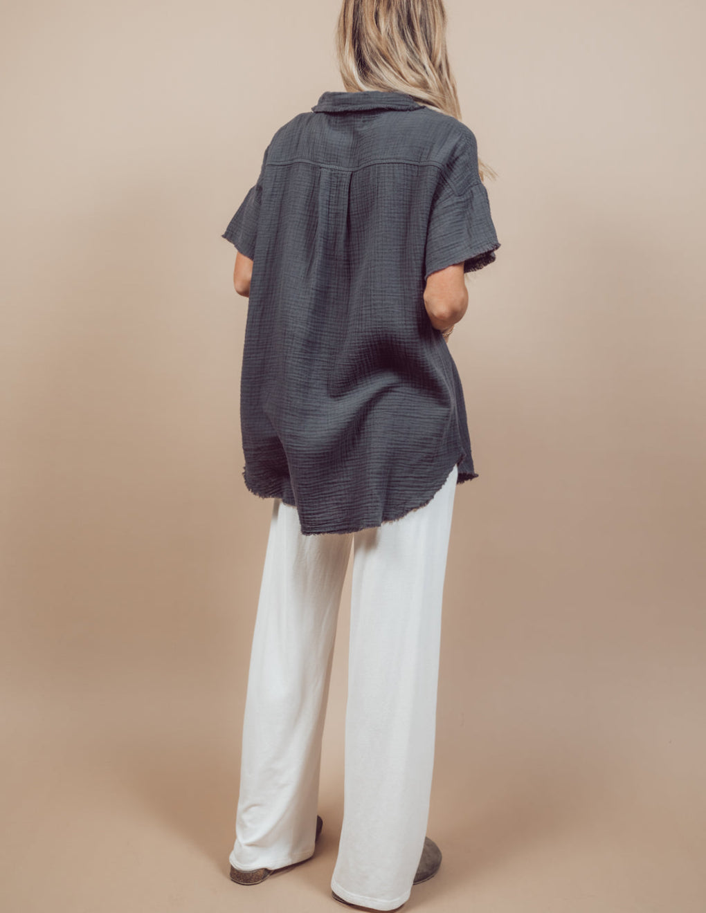 Raw Edge Button Down Cotton Shirt