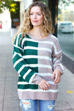 Hunter Green & Taupe Striped Color Block Sweater