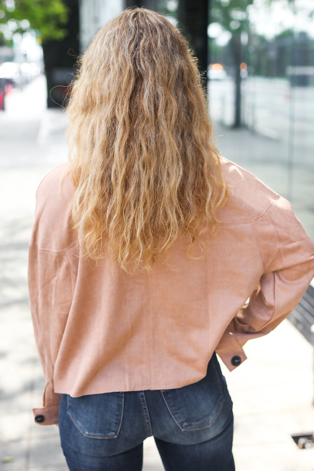 Feel Your Best Camel Faux Suede Crop Boxy Fit Jacket