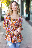 Fall in Love Taupe & Rust Floral Print Babydoll Bubble Sleeve Top