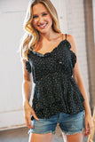 Rayon Dobby Dot V Neck Elastic Waist Blouse