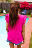 Summer Days Fuchsia Banded V Neck Flutter Sleeve Top