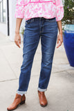 Judy Blue Mid Rise Cuffed Boyfriend Straight Leg Jeans