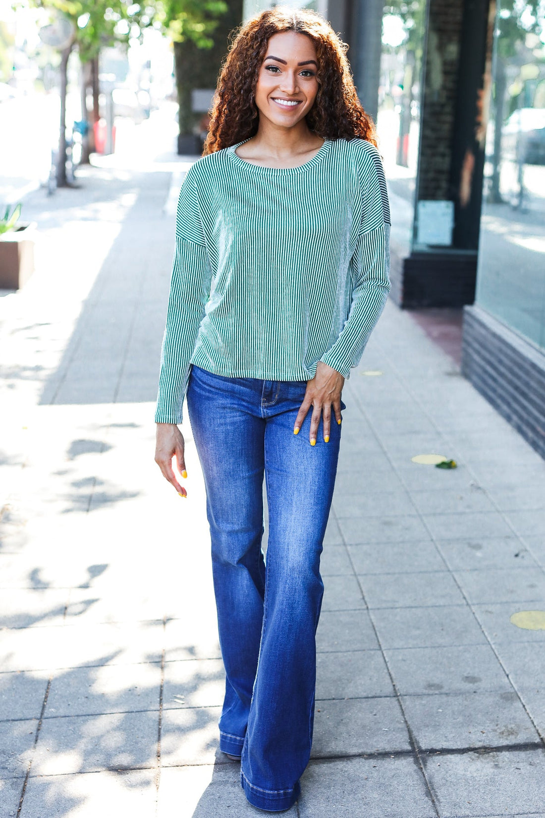 Hello Beautiful Green Rib Dolman Cropped Top