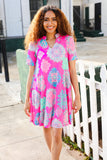 Find Love Hot Pink Abstract Print Frill Notch Neck Dress