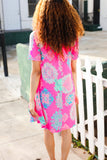 Find Love Hot Pink Abstract Print Frill Notch Neck Dress