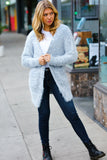 Leading Lady Slate Blue Two Tone Fuzzy Soft Brushed Cardigan