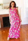 Pink Floral Print Fit and Flare Sleeveless Maxi Dress