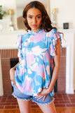Sky Blue & Lavender Double Flutter Sleeve Mock Neck Top