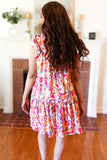 Multicolor Geometric Midi Flutter Sleeve Dress