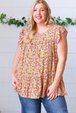 Sunset Floral Print Ruffle Tiered Keyhole Top