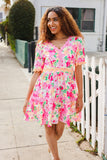 Beautiful You Rose Floral Print Ric Rack Trim Babydoll Dress