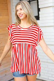 Red Stripe Babydoll Flutter Sleeve Top