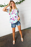 Turquoise & Purple Flat Floral Print Top