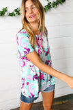 Turquoise & Purple Flat Floral Print Top