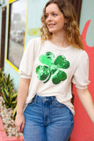 Saint Patty Sequin Clover French Terry Puff Sleeve Top