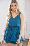 Azure Blue V Neck Sleeveless Ruffle Frill Tunic