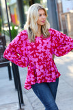Red & Magenta Floral V Neck Woven Babydoll Top