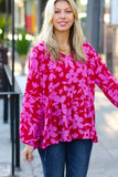 Red & Magenta Floral V Neck Woven Babydoll Top