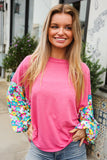 Lock Eyes Pink & Floral Bubble Sleeve French Terry Pullover