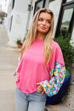 Lock Eyes Pink & Floral Bubble Sleeve French Terry Pullover