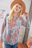 Taupe Leopard Plaid Rib Knit Round Neck Pullover