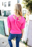 Pretty In Pink Mock Neck With Back Ribbon Bow Tie Sweater Top