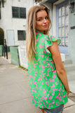 Be Bold Green Animal Print Bow Tie Flutter Sleeve Top