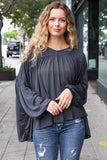 Casual Chic Charcoal V Neck Yoke Modal Knit Top
