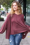Casual Chic Wine V Neck Yoke Modal Knit Oversized Top