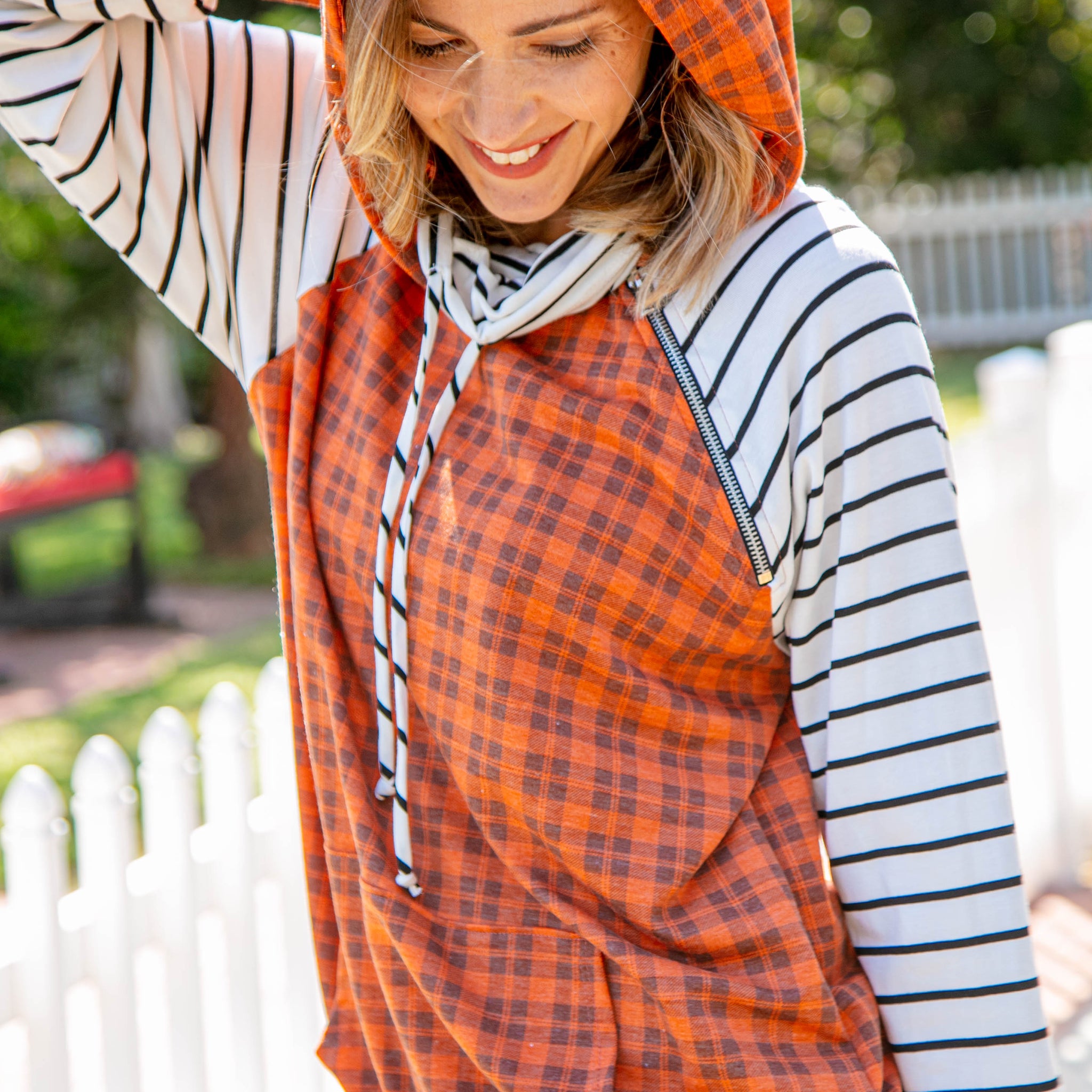 Rust Plaid French Terry Raglan Hoodie