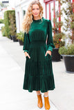 Holiday Dreaming Hunter Green Velvet Mock Neck Smocked Waist Dress