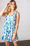 Lovely In Green & Blue Floral Sleeveless Surplice Romper