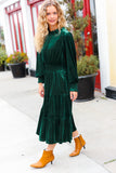 Holiday Dreaming Hunter Green Velvet Mock Neck Smocked Waist Dress