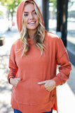 Cozy Days Rust Mineral Wash Rib Knit Hoodie