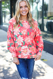 Feeling Femme Red Floral Brushed Hacci Sweater Top