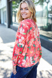 Feeling Femme Red Floral Brushed Hacci Sweater Top