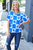 Turn Up The Volume Blue Football Checker Print Top