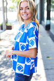 Turn Up The Volume Blue Football Checker Print Top
